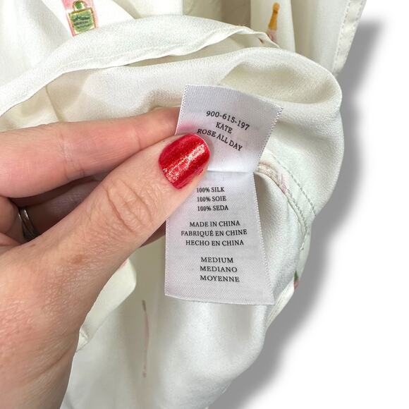 Rails Kate Rosé Print Silk Button Down Long Sleeve High-Low Hem Shirt Medium - Picture 8 of 8